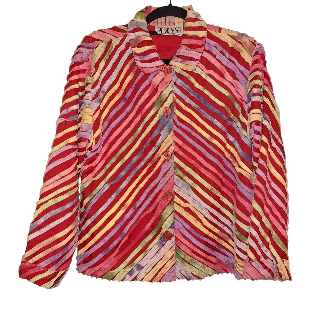Vintage Women's Size Large Rainbow Artsy Festival Boho Glitter Jacket Keren Hart